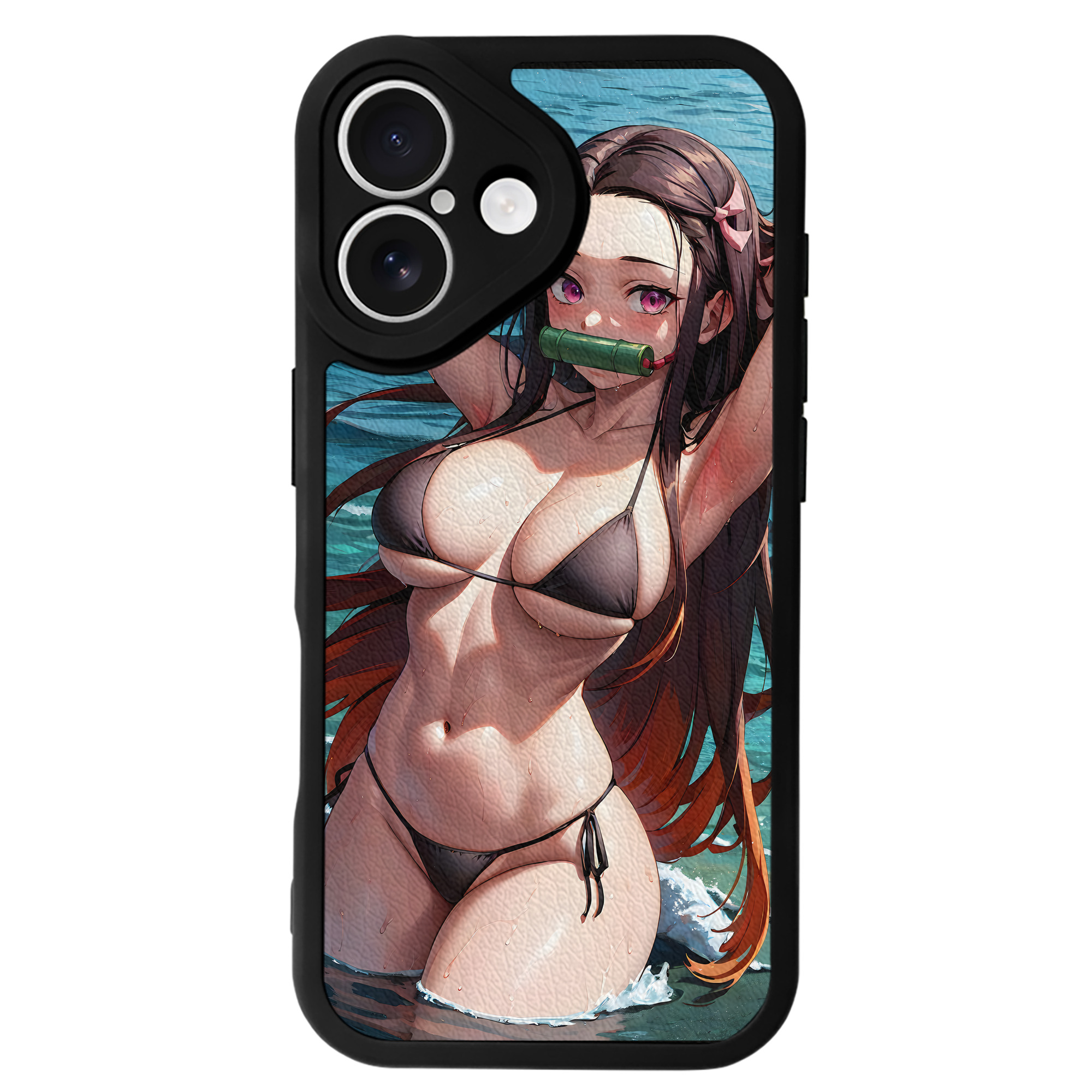 （画像用） 鬼滅の刃（きめつのやいば）竈門 禰󠄀豆子／かまど ねずこ Kamado Nezuko 【iPhone 16シリーズ対応】シリコンスマホケース（レザー調） 材質：シリコン